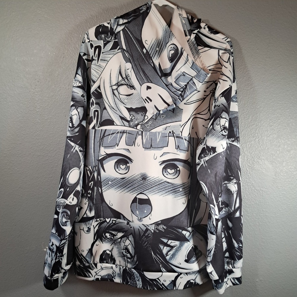Anime Manga Graphic Print Hoodie Black White Indie Vanguard Streetwear 2XL